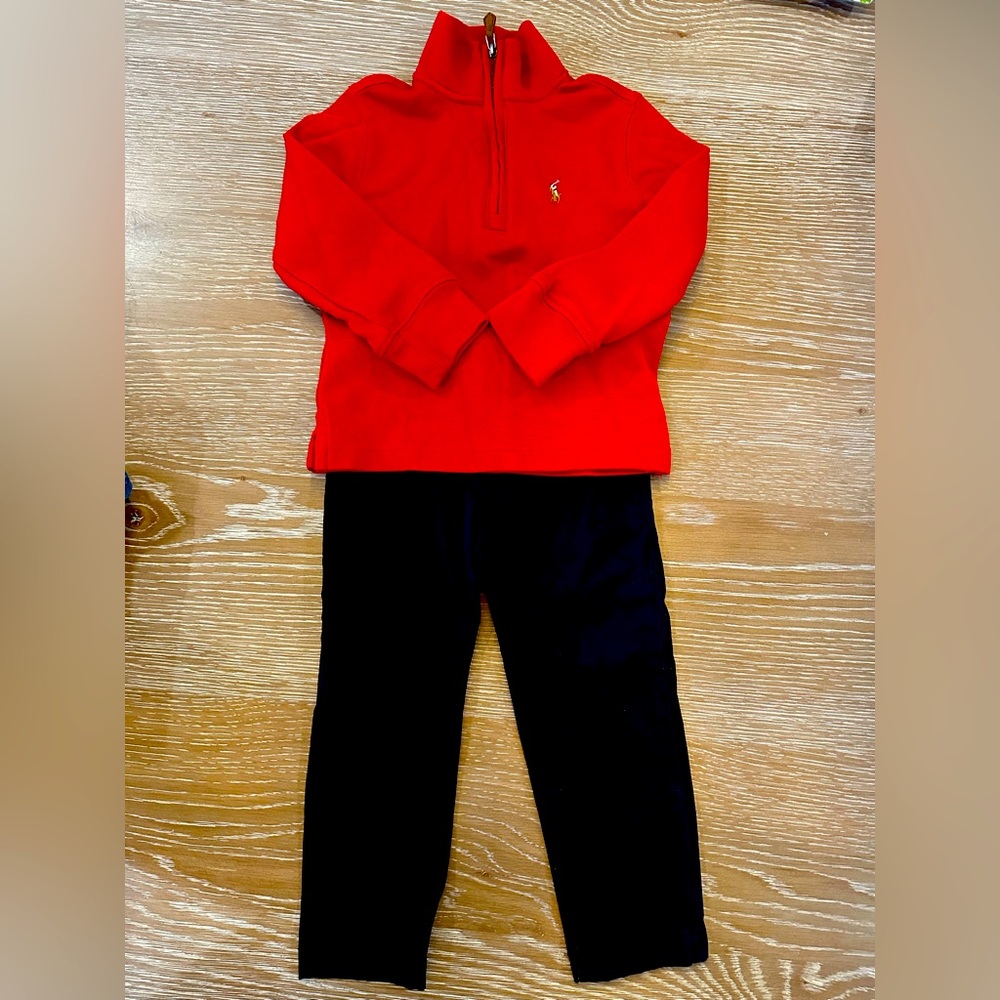 Boys 3T Outfit - Red RL 1/4 Zip Pullover and Black Carters Dress pants.